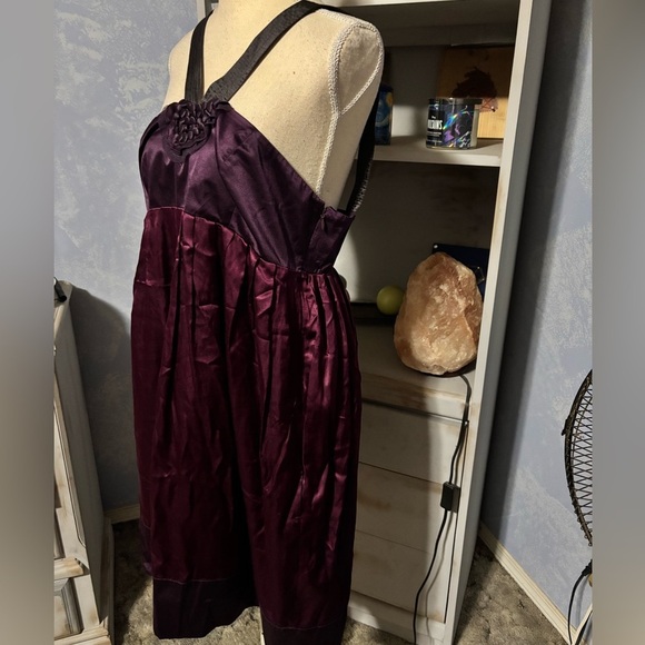 Club Monaco Red purple Pleated Halter midi dress silk size 10 - Picture 4 of 16
